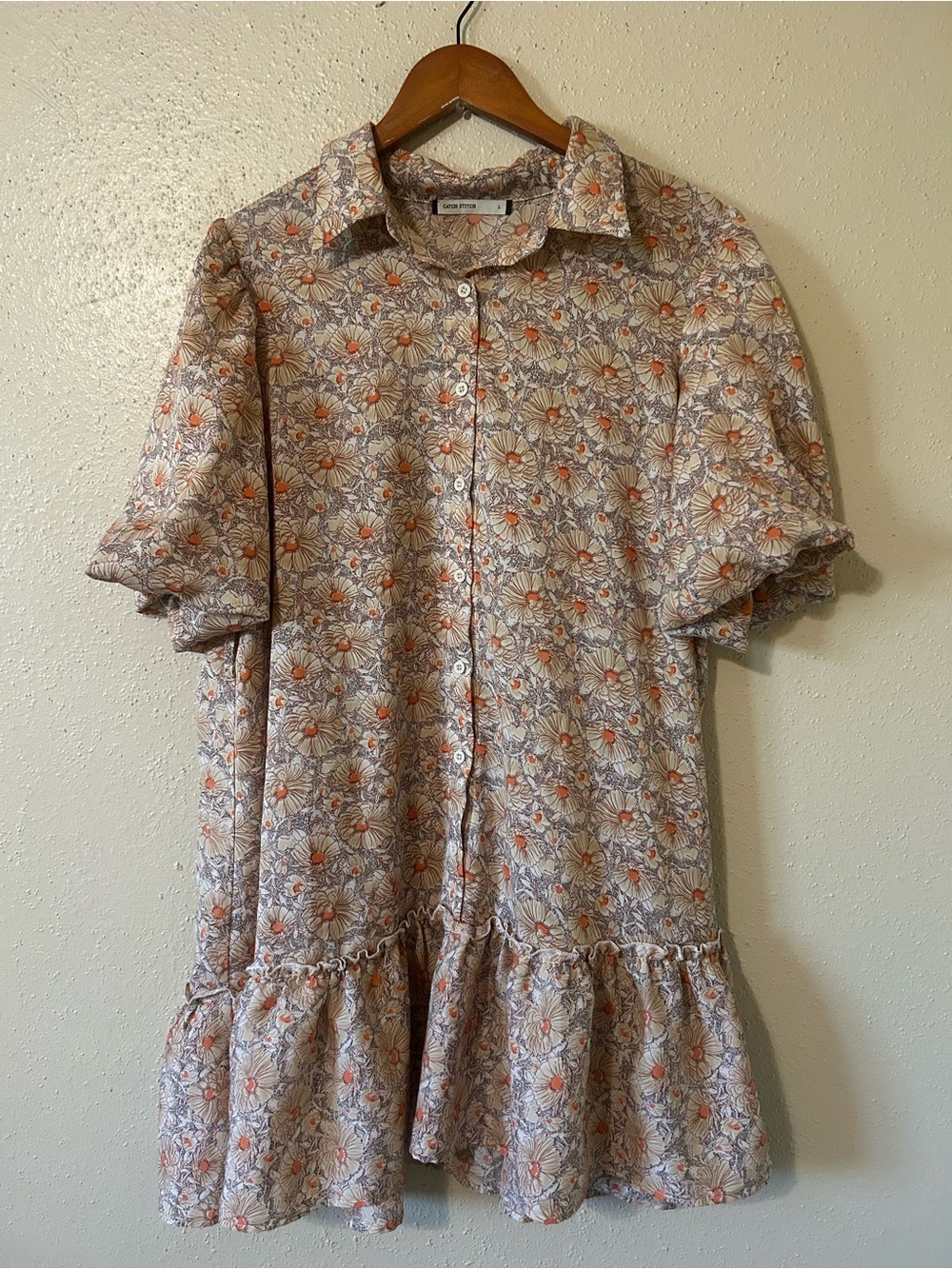 Cream Floral Dress with Orange Daisy Print